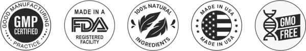 GMP Certified, FDA Registered, 100% Natural, Made in USA, GMO Free